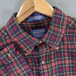 Pendleton Shirt Mens Large Red Blue Christie Tartan Plaid Virgin Wool Vintage